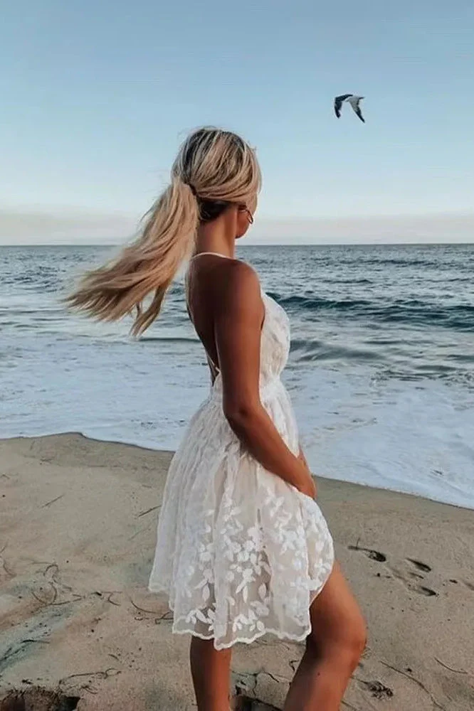 Lace Mesh Backless Boho Dress - Image 9
