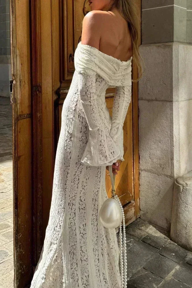 Lace Off Shoulder Maxi Boho Dress - Image 10