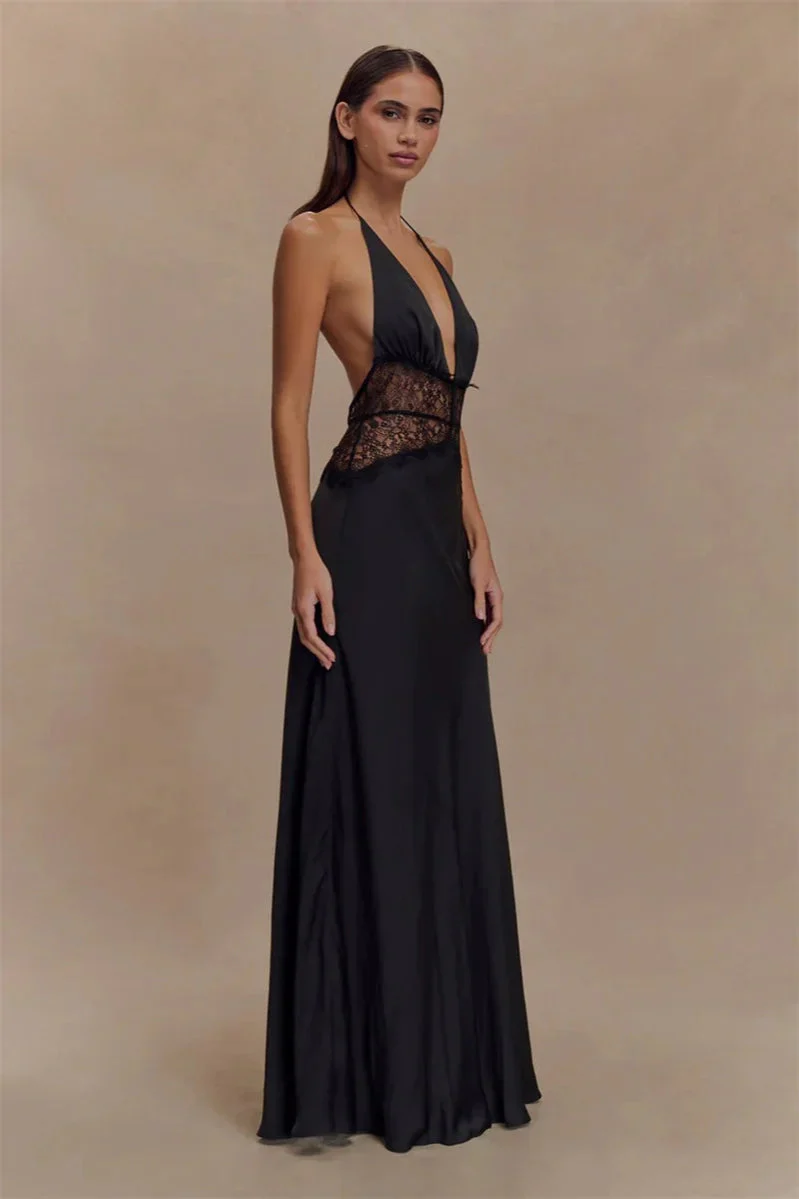 Lace Patchwork Backless Halter Boho Dress - Image 11