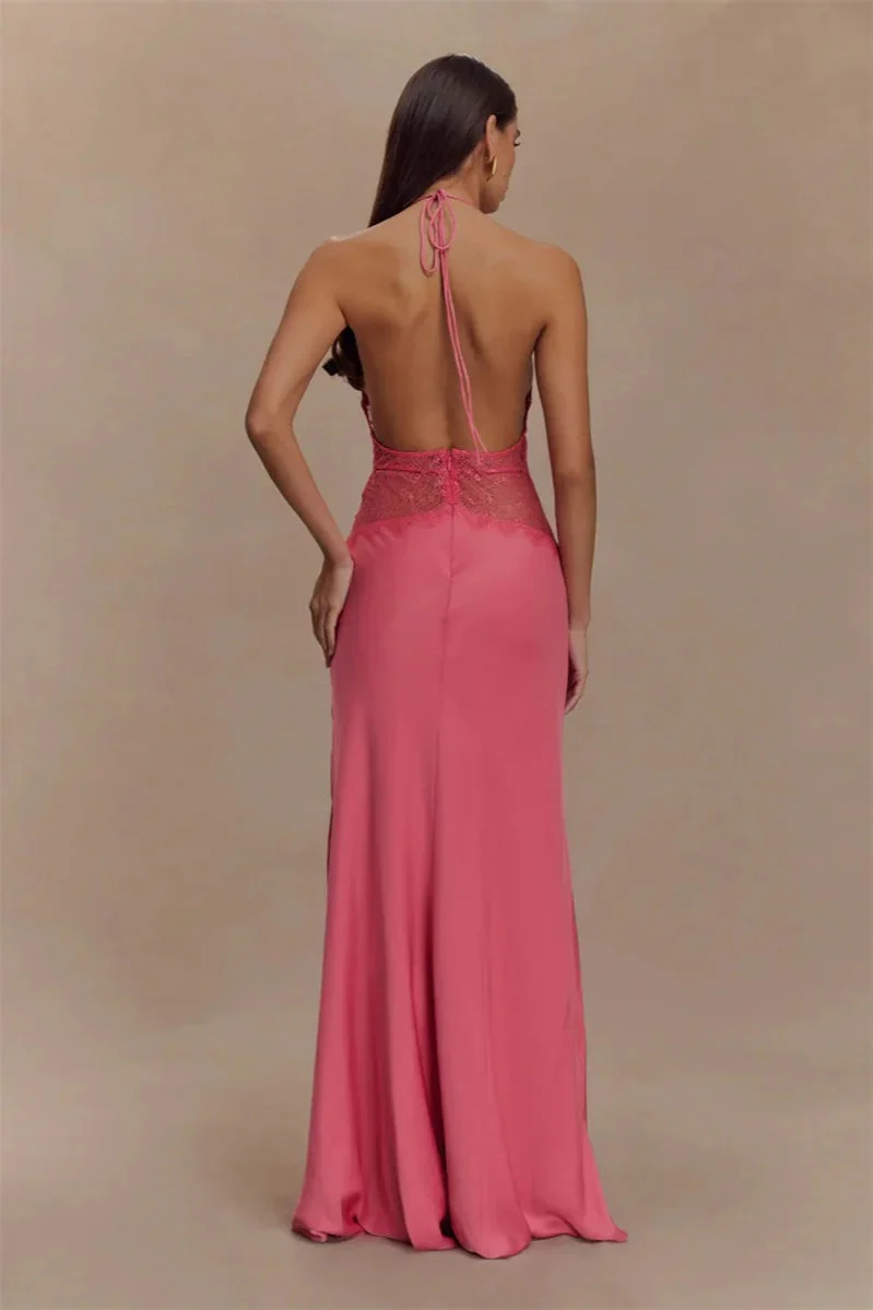 Lace Patchwork Backless Halter Boho Dress - Image 21