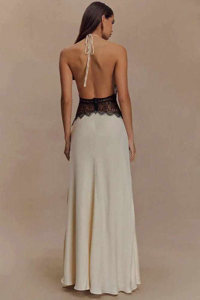 Lace Patchwork Backless Halter Boho Dress - Image 40