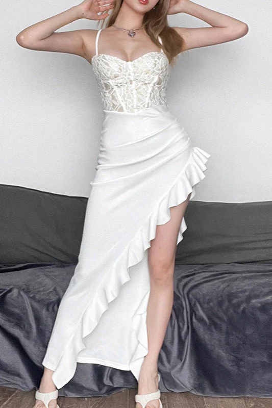 Lace Ruffle Hem Bodycon Cocktail Dress - Image 7