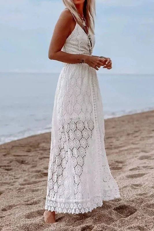 Lace V Neck Hollow Boho Dress - Image 3
