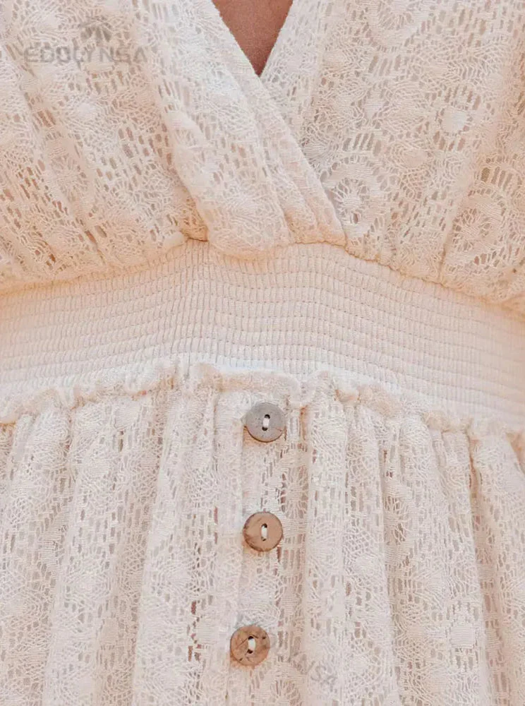 Lace V-Neck Ruffle Mini Boho Dress - Image 10