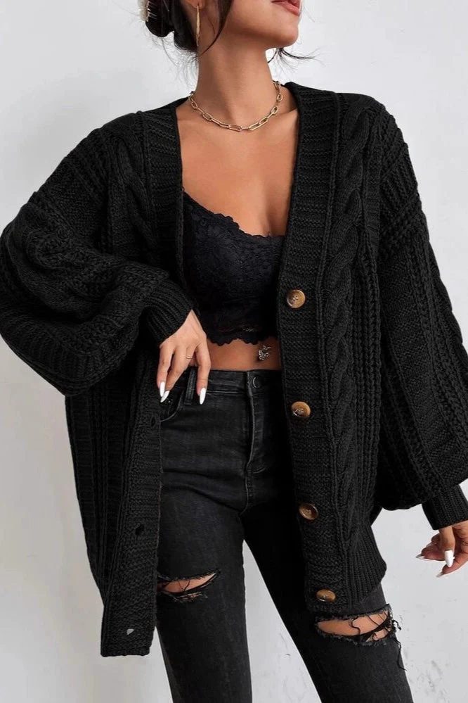Lantern Sleeve Cable Knit Sweater - Image 11