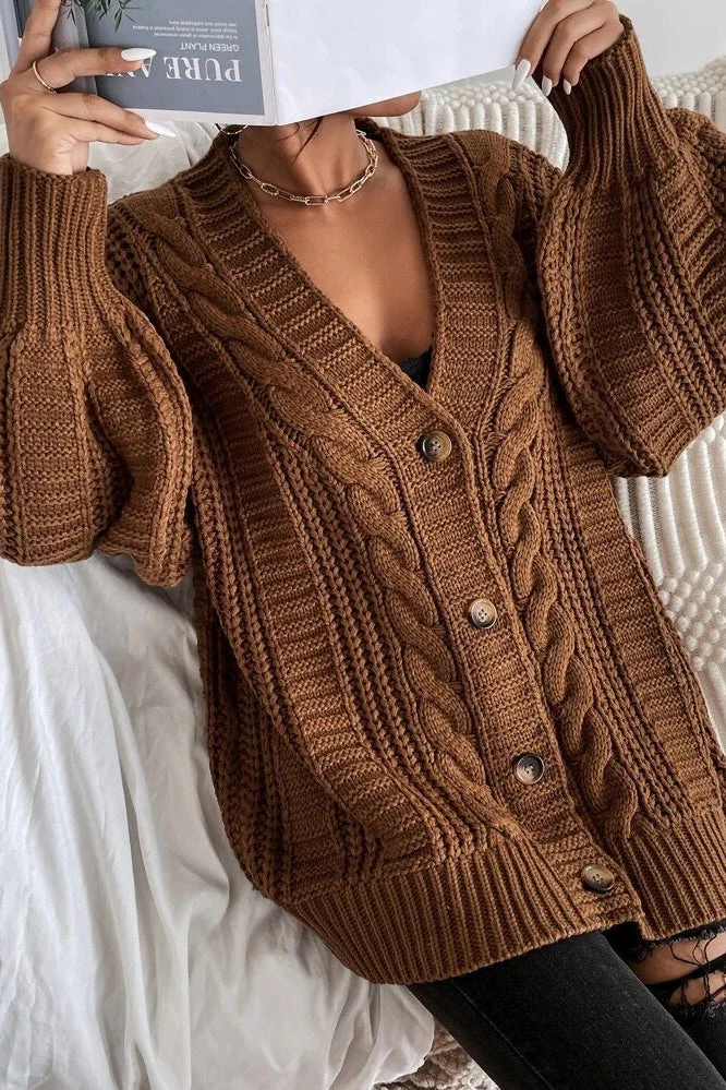 Lantern Sleeve Cable Knit Sweater - Image 12