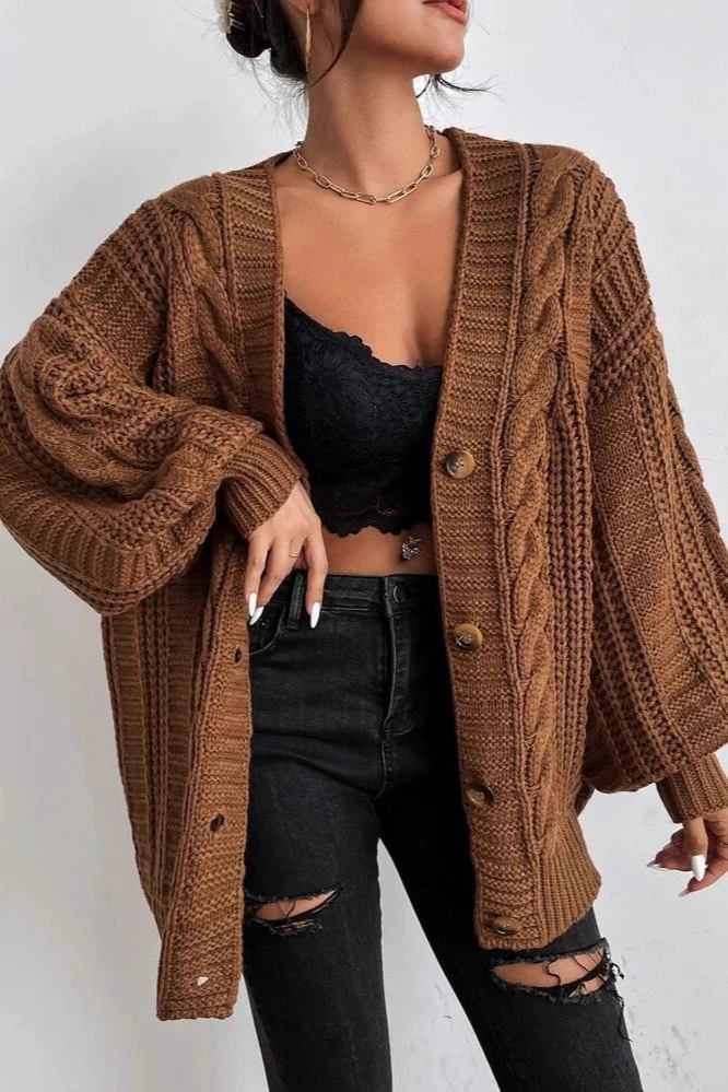 Lantern Sleeve Cable Knit Sweater - Image 13