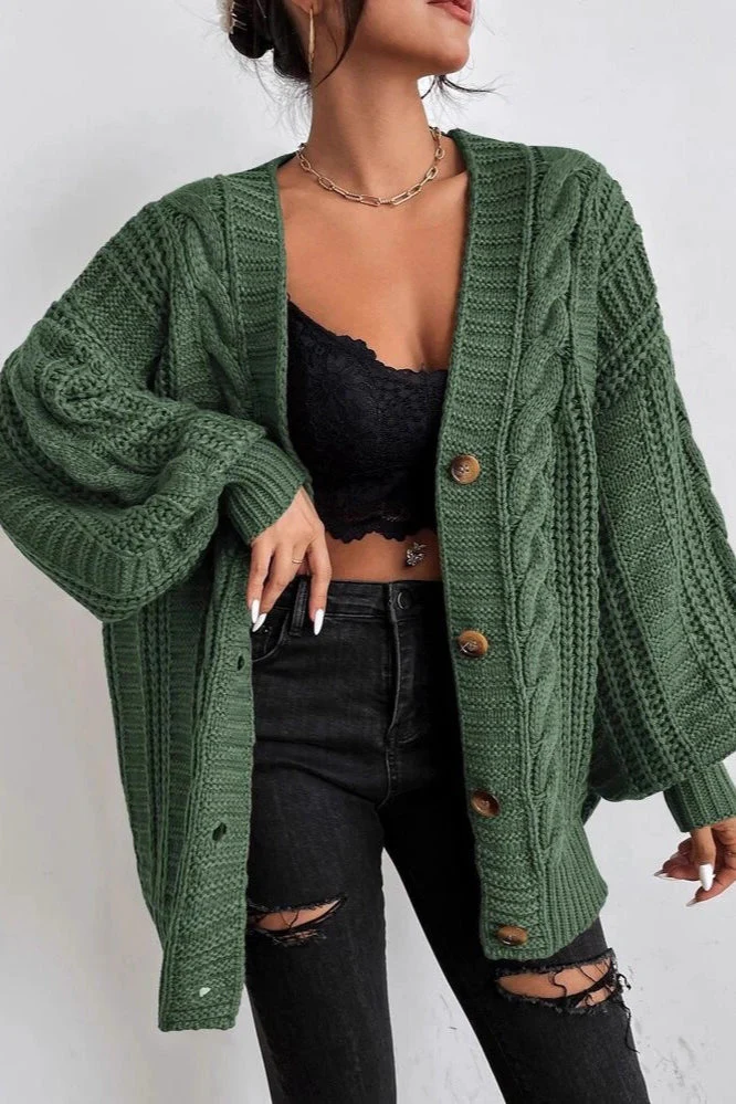 Lantern Sleeve Cable Knit Sweater - Image 14