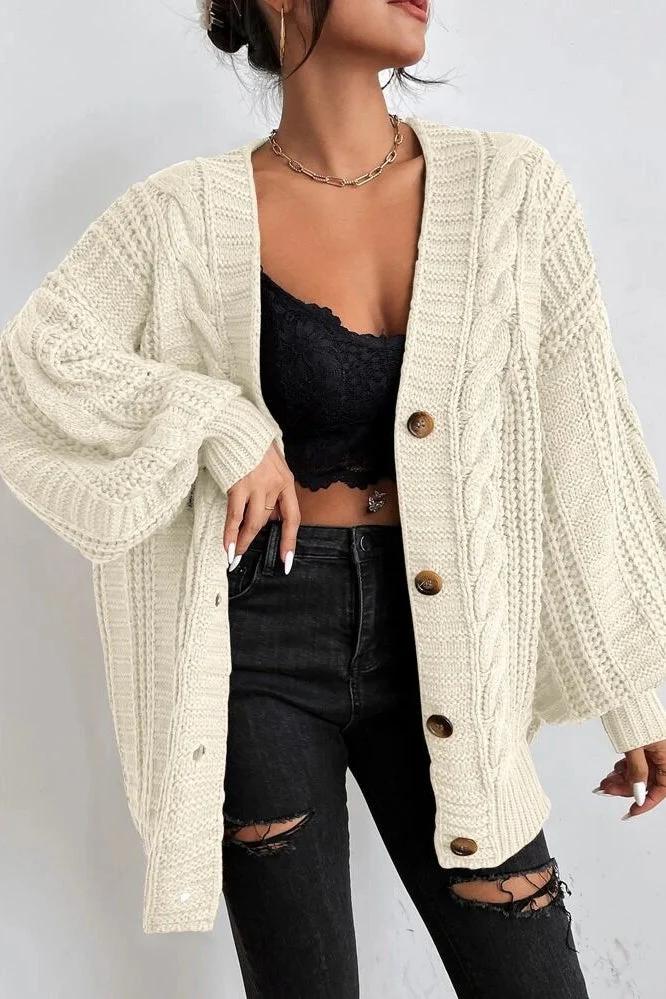 Lantern Sleeve Cable Knit Sweater - Image 2