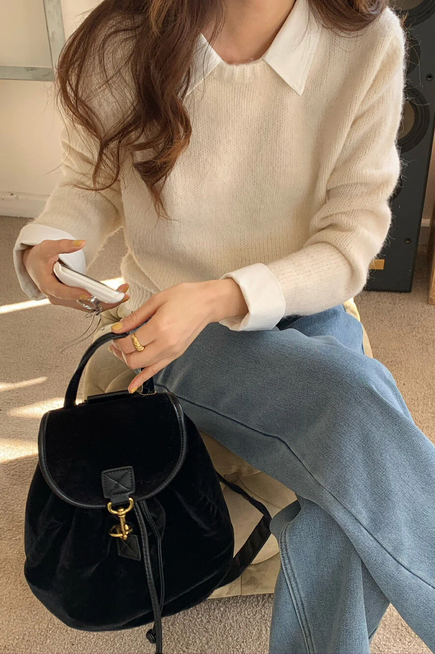 Layered Look Collared Knit Sweater - Image 13