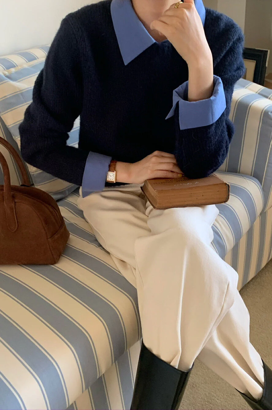 Layered Look Collared Knit Sweater - Image 19