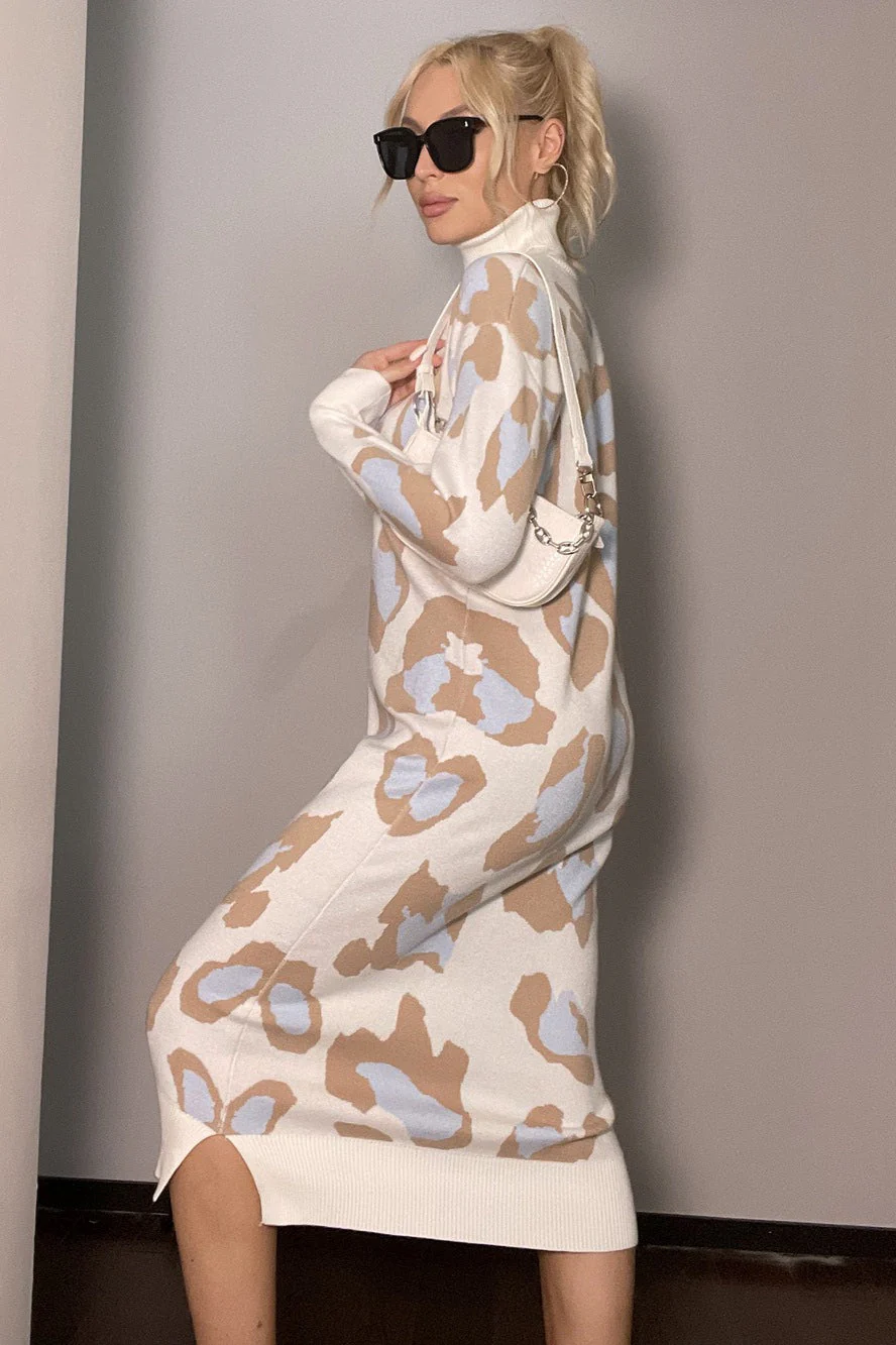 Leopard Print Turtleneck Sweater Dress - Image 2