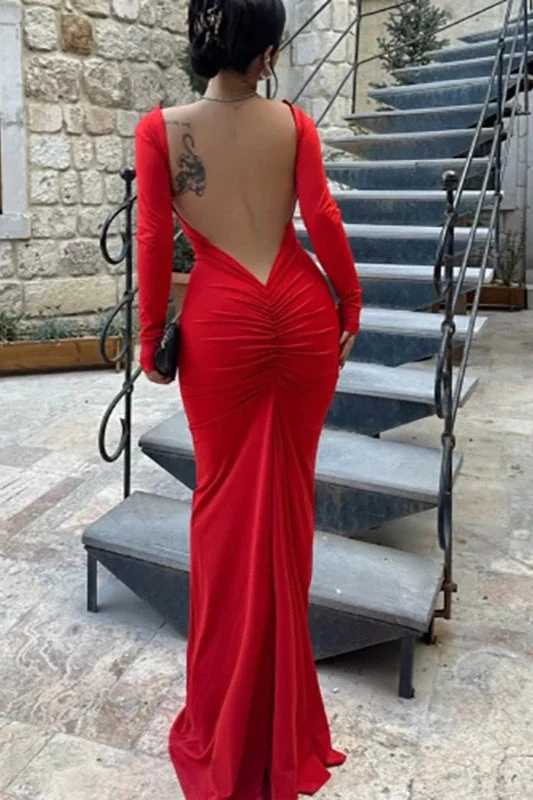 Long Sleeve Backless Bodycon Formal Dress - Image 2