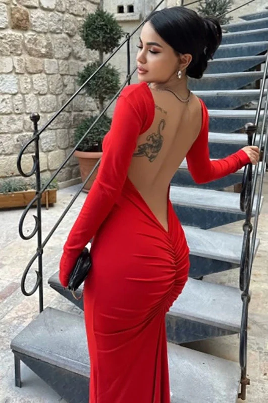 Long Sleeve Backless Bodycon Formal Dress - Image 4