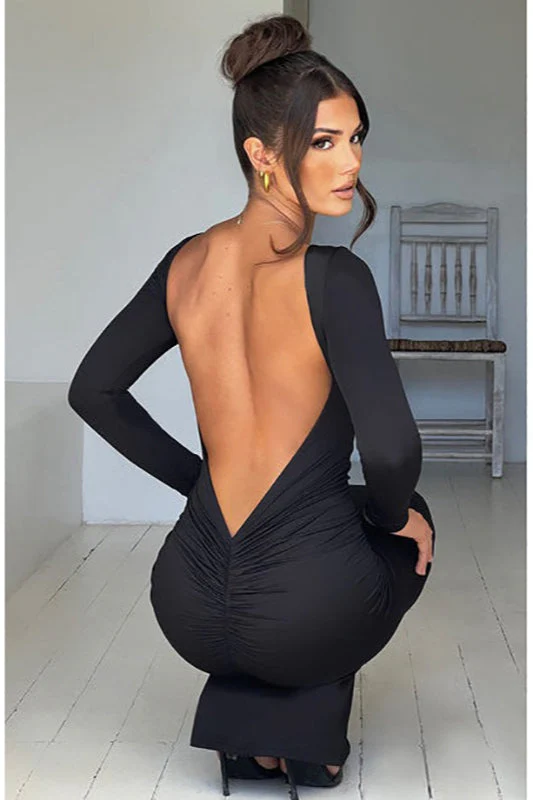 Long Sleeve Backless Bodycon Formal Dress - Image 8
