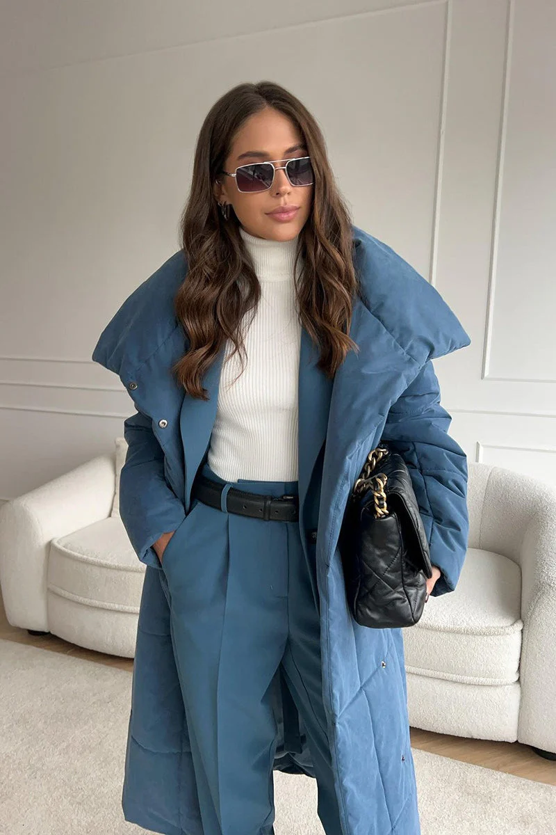 Long Stand Collar Relaxed Quilted Puffer Jacket - Image 19