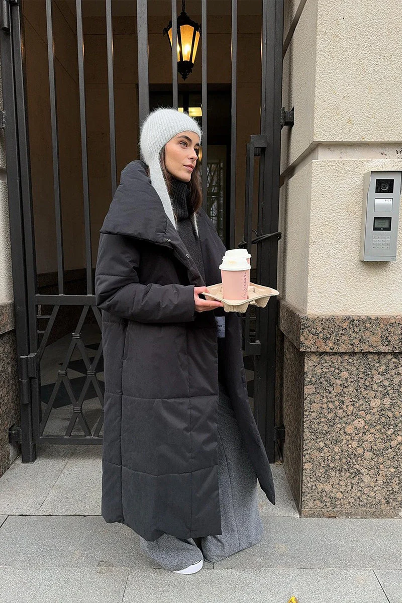Long Stand Collar Relaxed Quilted Puffer Jacket - Image 27