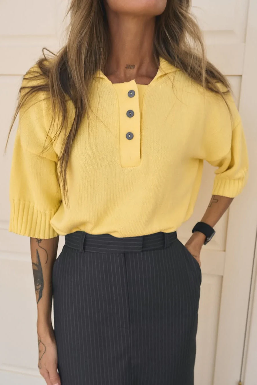 Loose Fit Buttoned Knit Polo Sweater