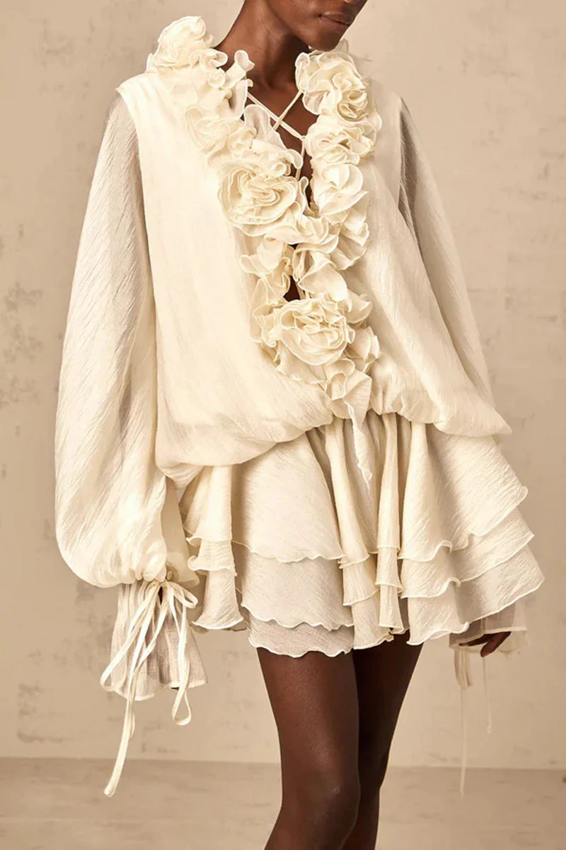 Loose Fit Folded Ruffle Boho Dress - Image 15