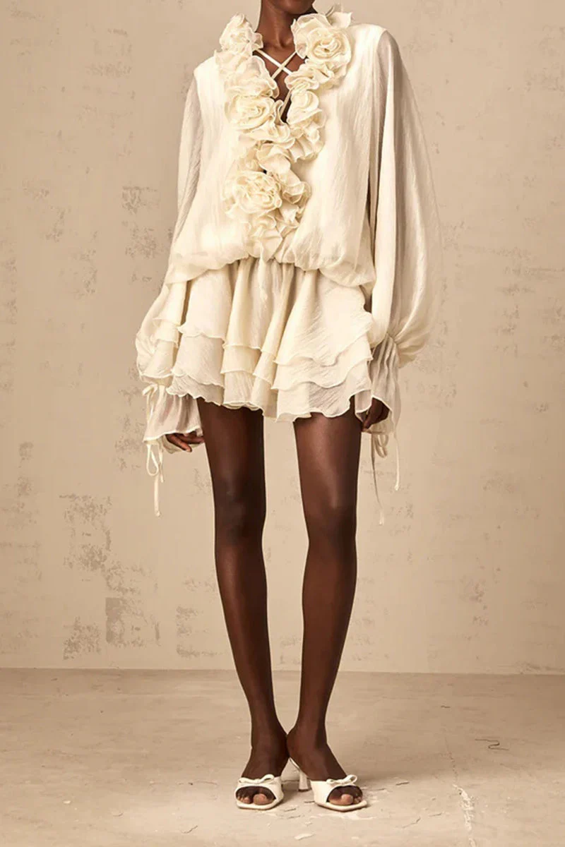 Loose Fit Folded Ruffle Boho Dress - Image 16