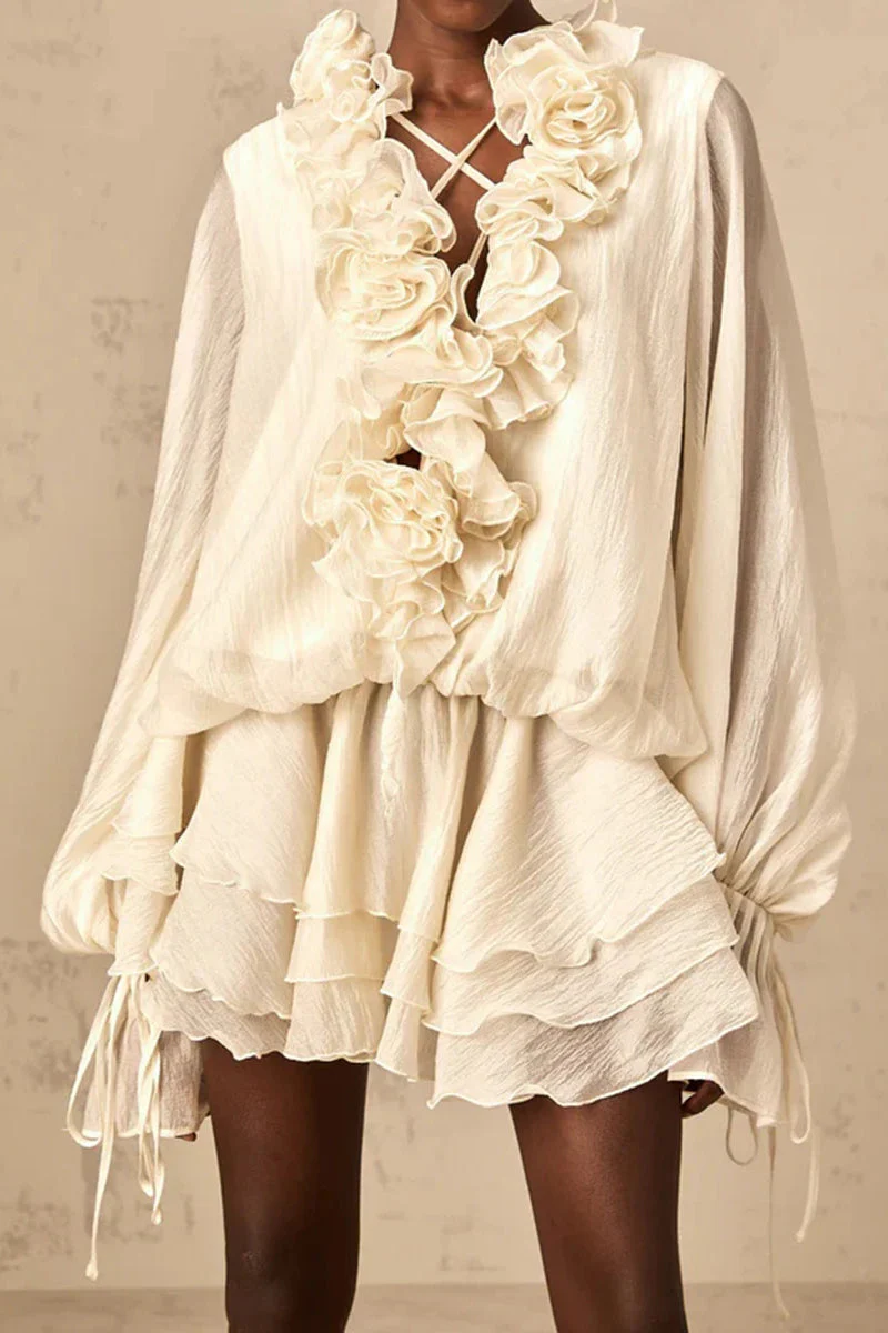 Loose Fit Folded Ruffle Boho Dress - Image 17
