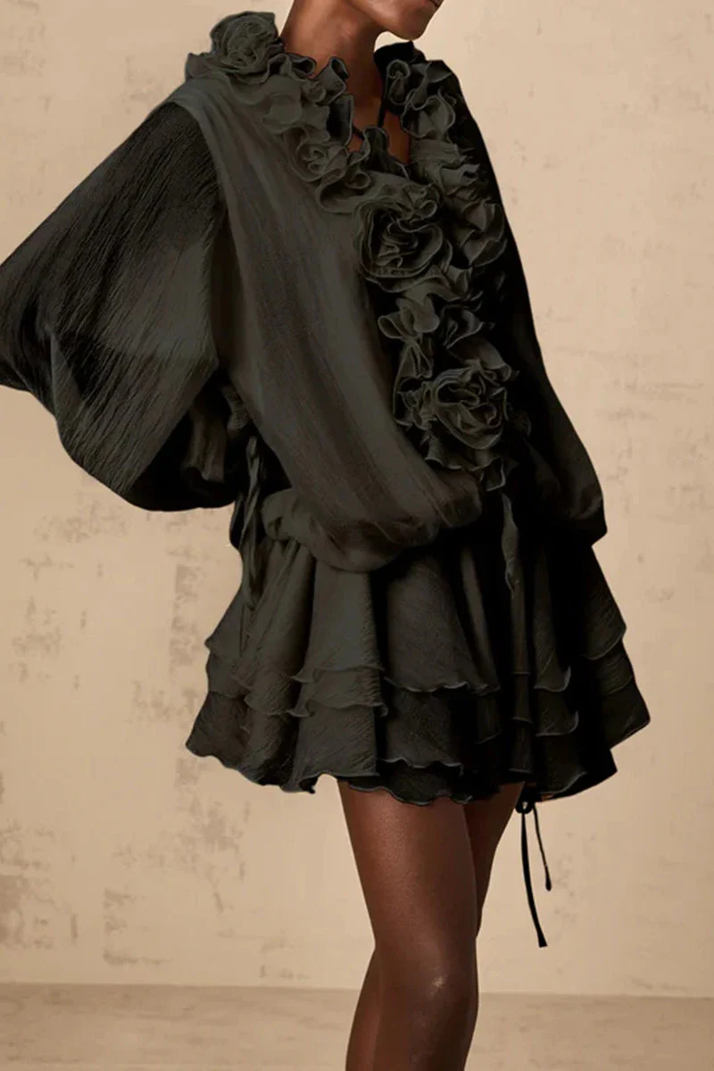 Loose Fit Folded Ruffle Boho Dress - Image 19
