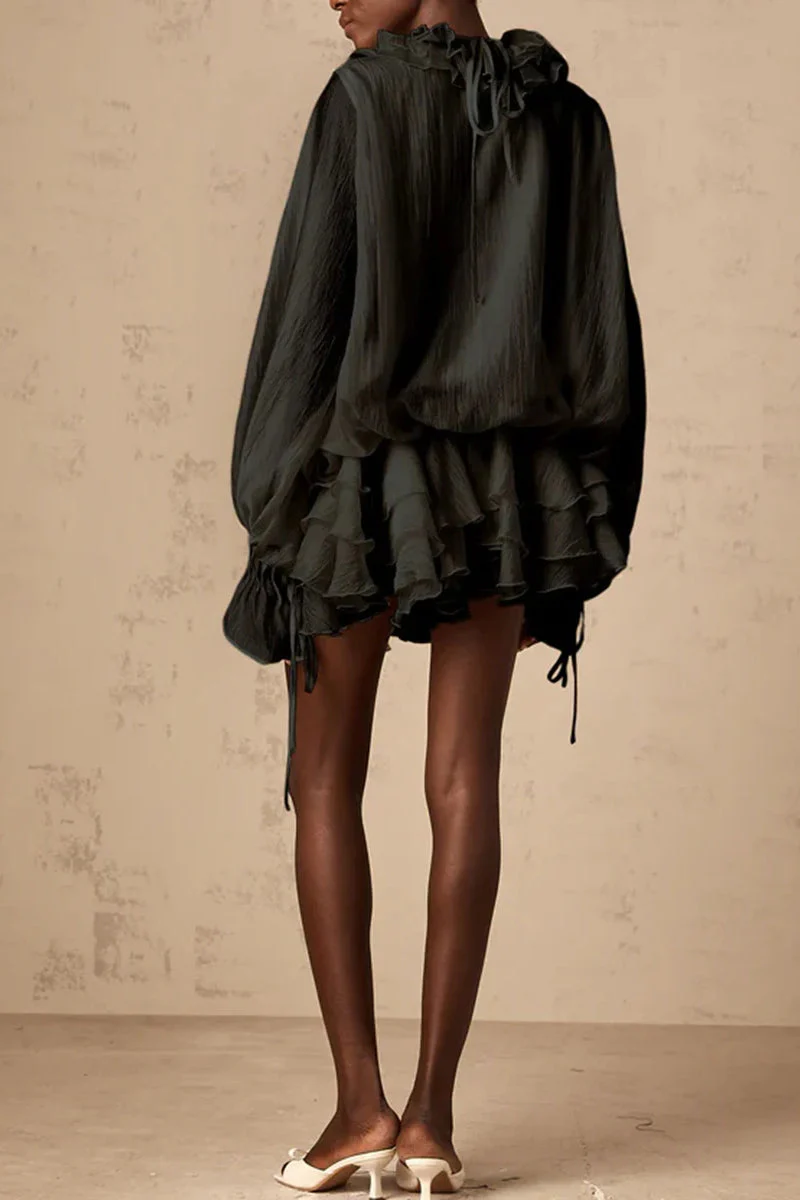 Loose Fit Folded Ruffle Boho Dress - Image 7