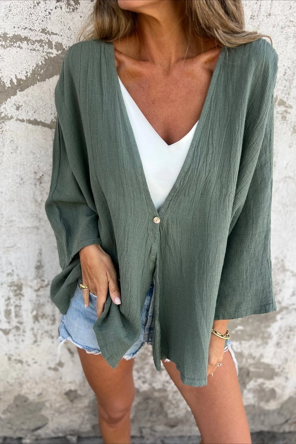 Loose Fit V Neck Long Sleeve Cardigan - Image 13