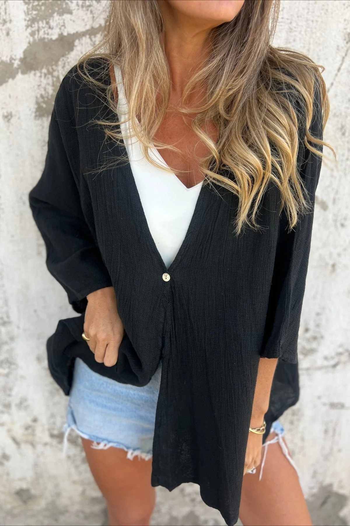Loose Fit V Neck Long Sleeve Cardigan - Image 5