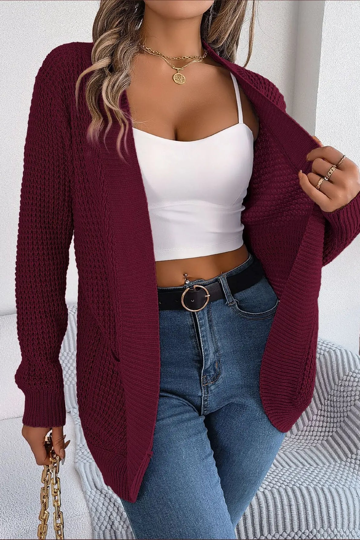 Loose Knit Pocket Cardigan - Image 30