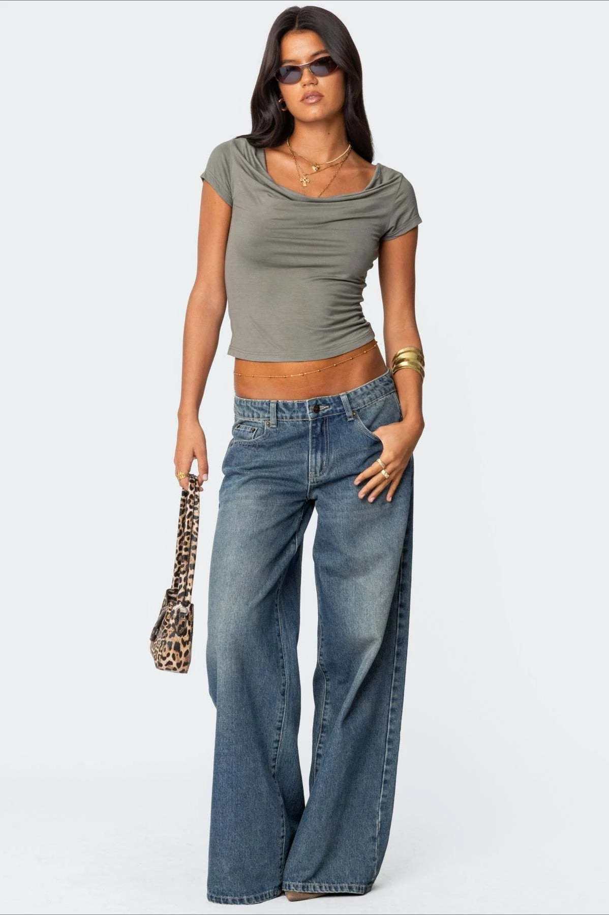Low Waist Printed Wide Leg Jeans - Image 5