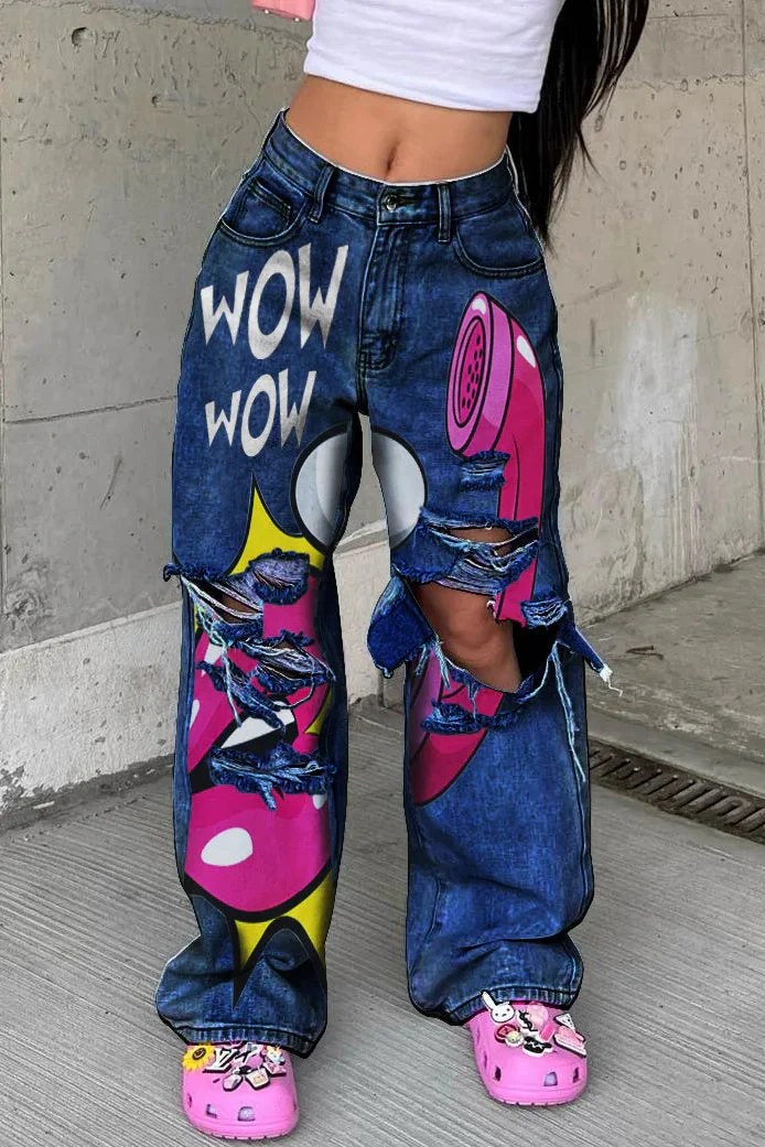 Mid Waist Printed Baggy Jeans - Image 11