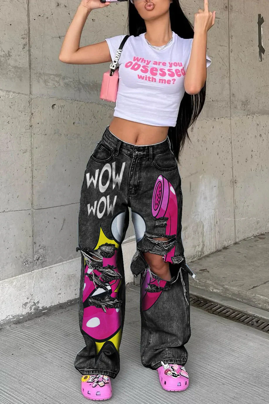 Mid Waist Printed Baggy Jeans - Image 6