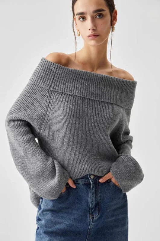 Off Shoulder Knit Pullover Sweater - Image 15