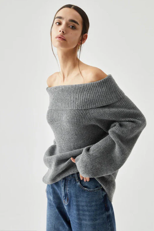 Off Shoulder Knit Pullover Sweater - Image 2