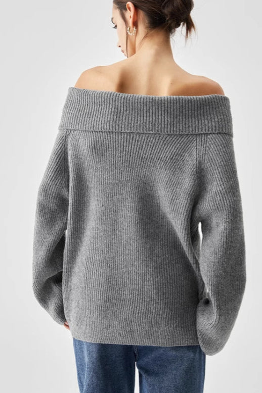 Off Shoulder Knit Pullover Sweater - Image 4