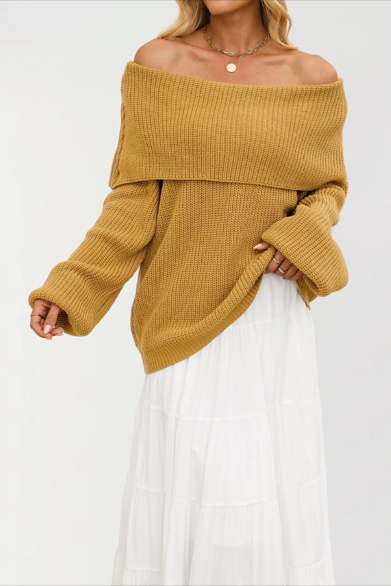 Off Shoulder Loose Knit Pullover Sweater - Image 20