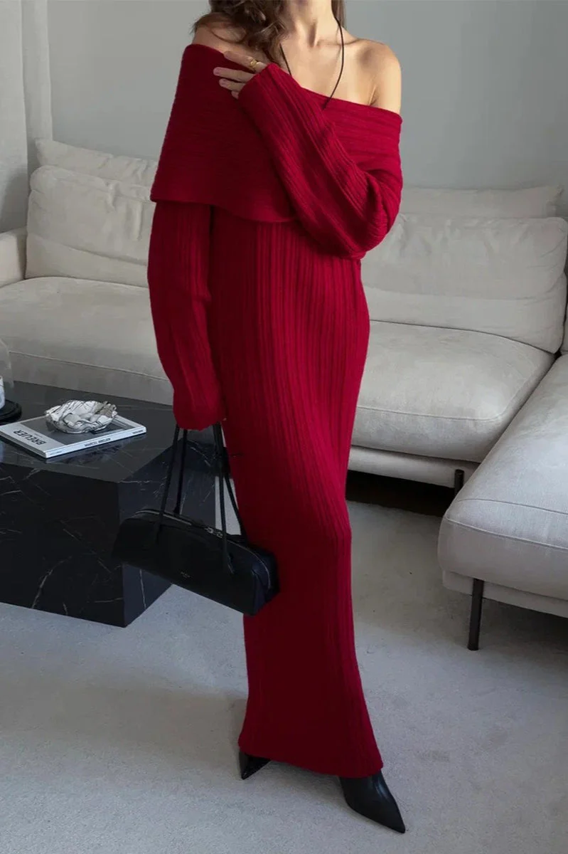 One Shoulder Bodycon Knit Sweater Dress - Image 9