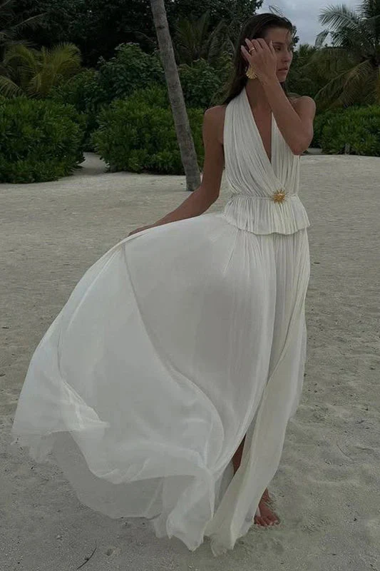 Pleated Halter Top Boho Dress - Image 11