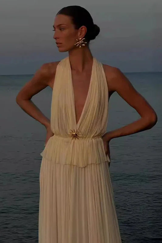Pleated Halter Top Boho Dress - Image 18