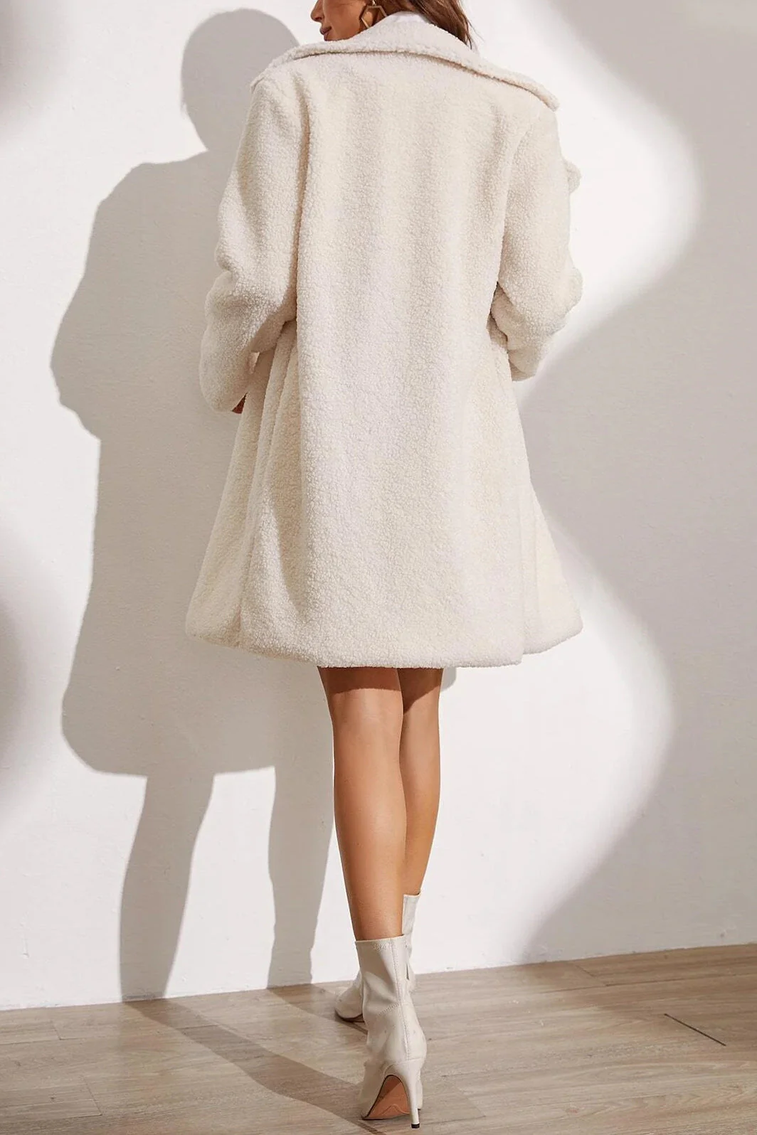 Plush Longline Lapel Winter Coat - Image 6