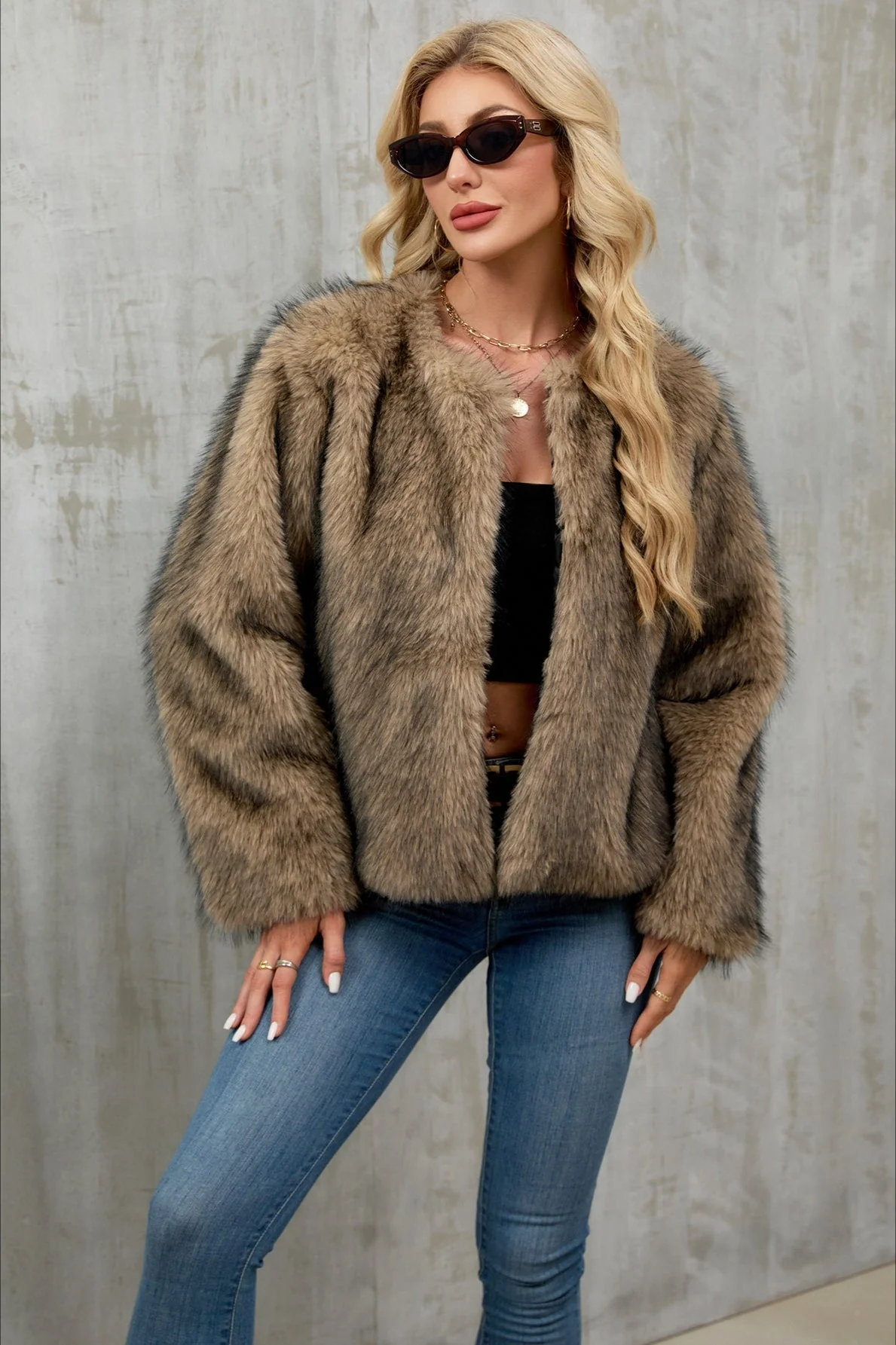 Plush Short Fur Open Cardigan Coat - Image 14