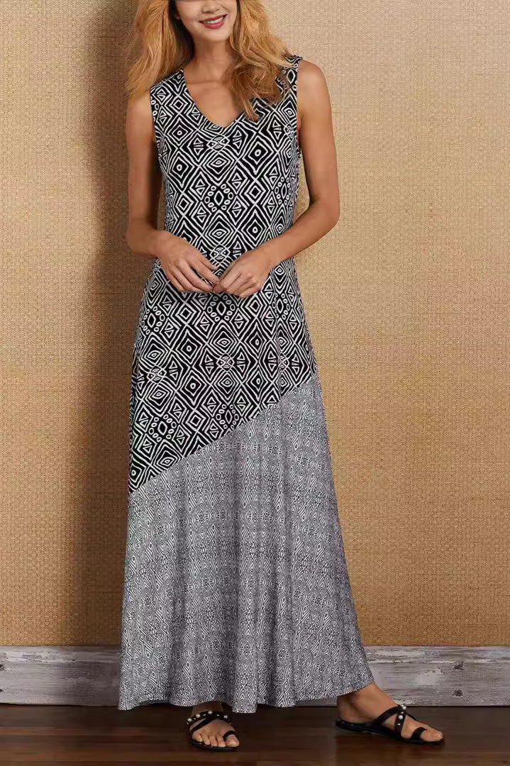 Printed Splicing Boho Vintage Boho Dress - Image 6