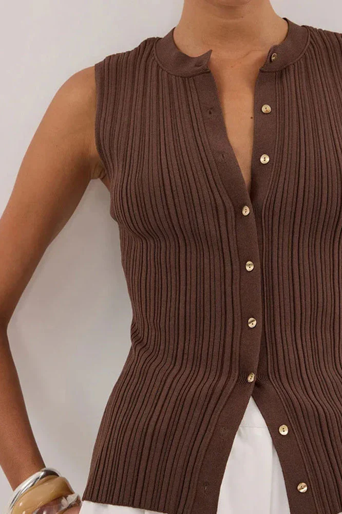Ribbed Sleeveless Knit Cardigan - Image 5
