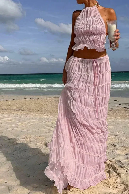 Ruched Halter Cami & Maxi Skirt Boho Dress - Image 8
