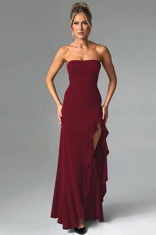 Ruffled Bustier Side Slit Formal Dress - Image 2