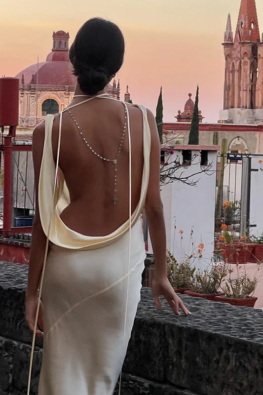 Satin Cowl Neck Backless Formal Dress - Image 3