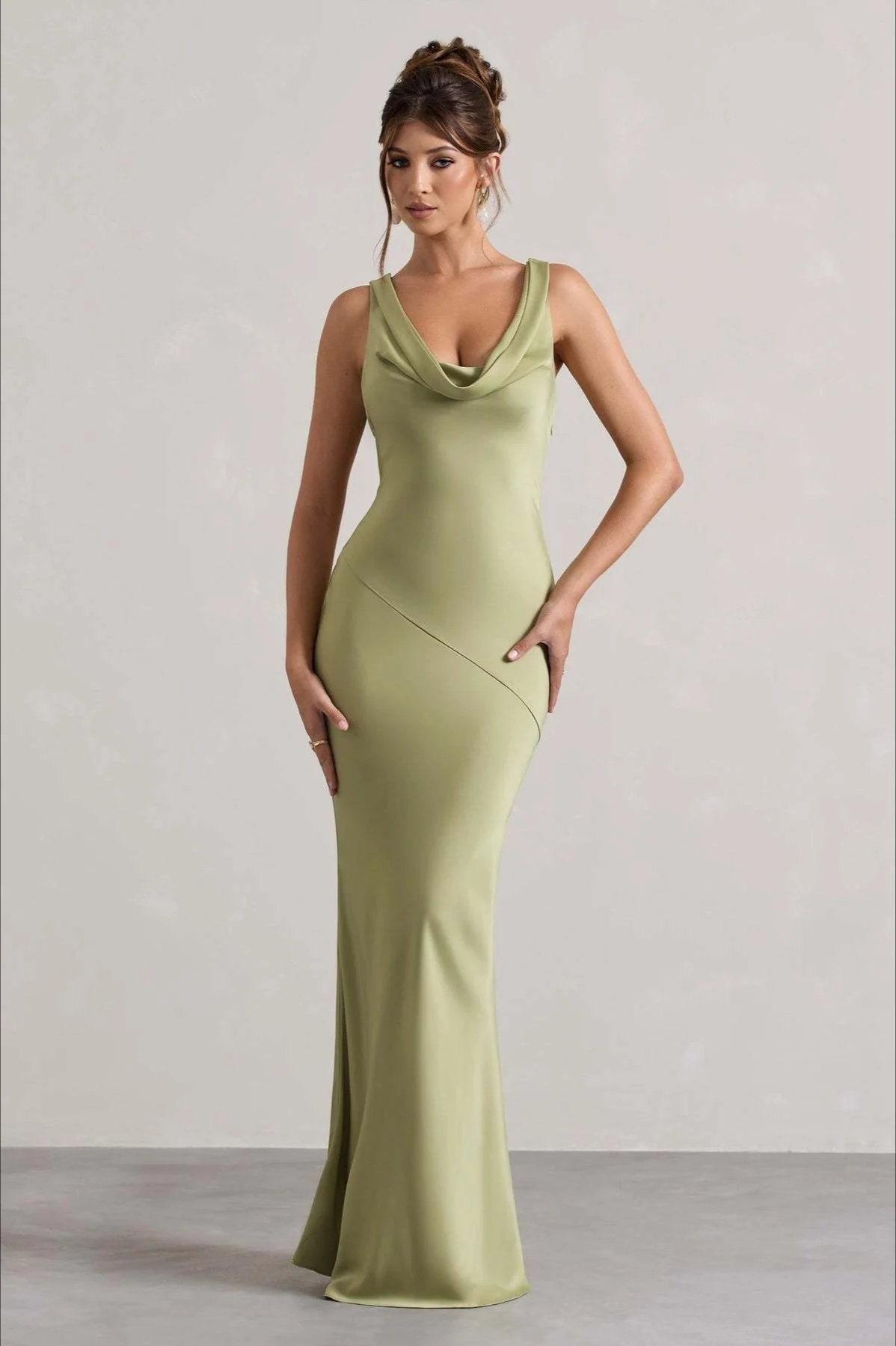 Satin Cowl Neck Fishtail Party Dress - Image 15