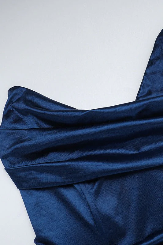 Satin Deep V Corset Slit Formal Dress - Image 11