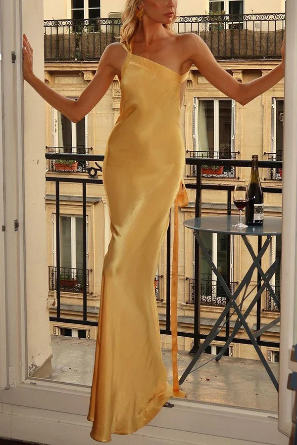 Satin One Shoulder Bodycon Formal Dress - Image 8
